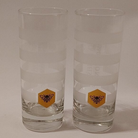 VTG Jack Daniels Tennessee Honey Bee High Ball Whiskey Glass Frosted Stripe 2 - Picture 1 of 4